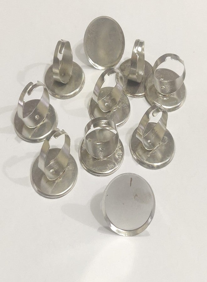 Excellentcrafts Adjustable Ring Blank Inner Bezel Setting Base Tray for Cameo Cabochons Pearls Antique Bronze Jewelry Ring Findings (10 pcs) (Silver, Combo1) - Image 2